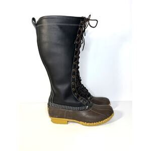 L.L. Bean Tall Duck Boots Black Faux Fur Lined Women's Size 8M Winter Snow Boots